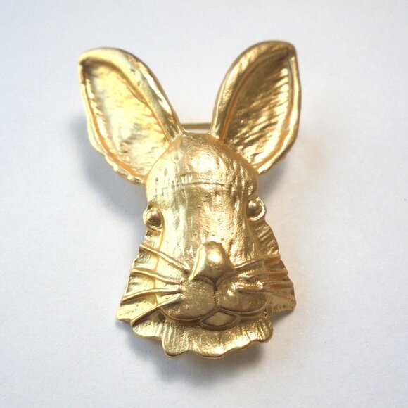 Vintage Brooch Bunny Rabit's Head golden tone metal Easter Theme Gifts retro - Picture 1 of 8